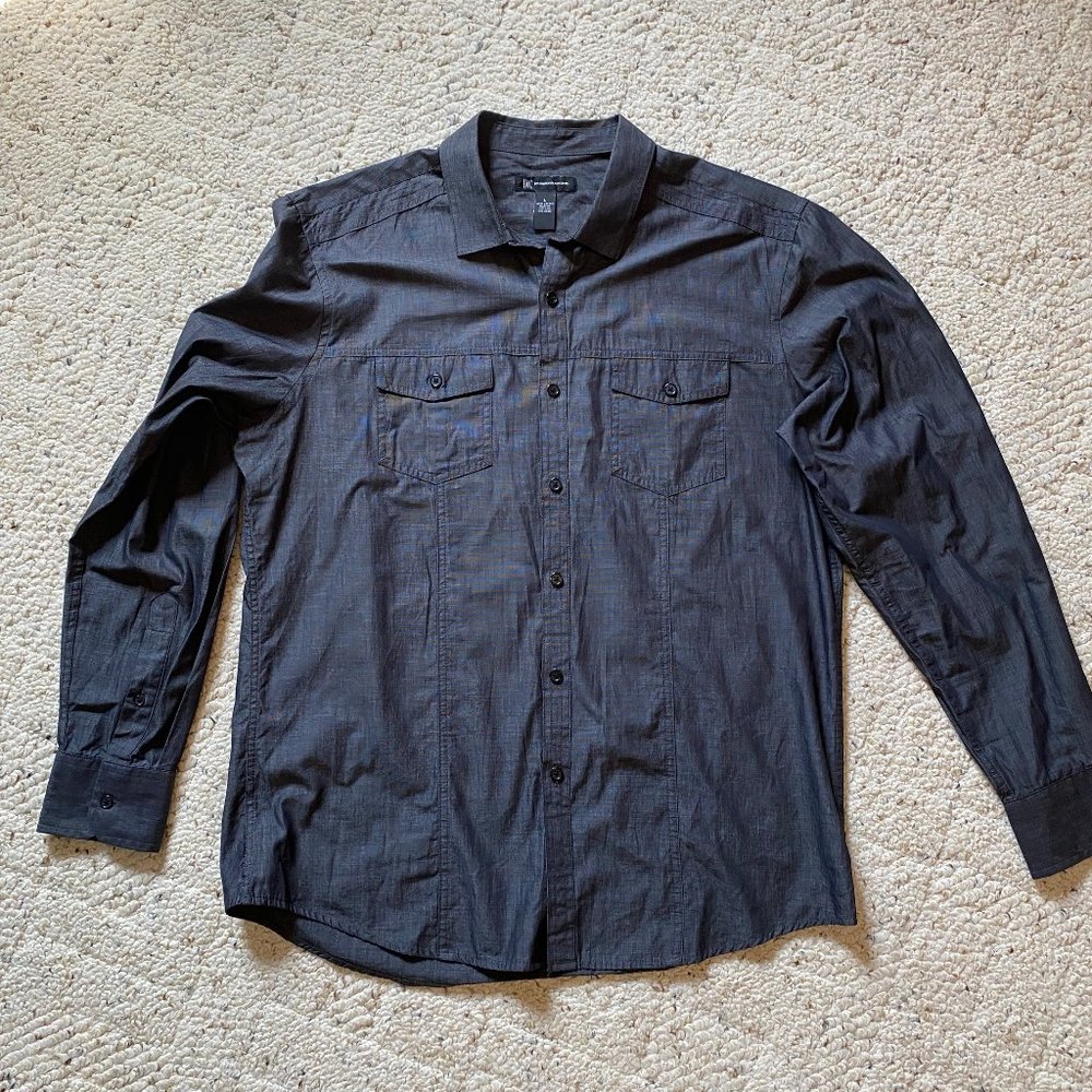 INC International Concepts Charcoal Gray Button-Up Shirt, Large